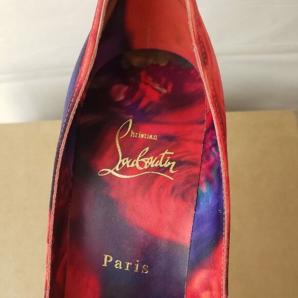 Christian Louboutin Kate 100 floral-print satin-crepe Pump NWT $895 - Picture 13 of 16